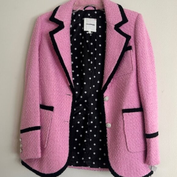Anthropologie Avec Les Filles Contrast Pink Tweed Jewel Lined Blazer NWT - Picture 9 of 16